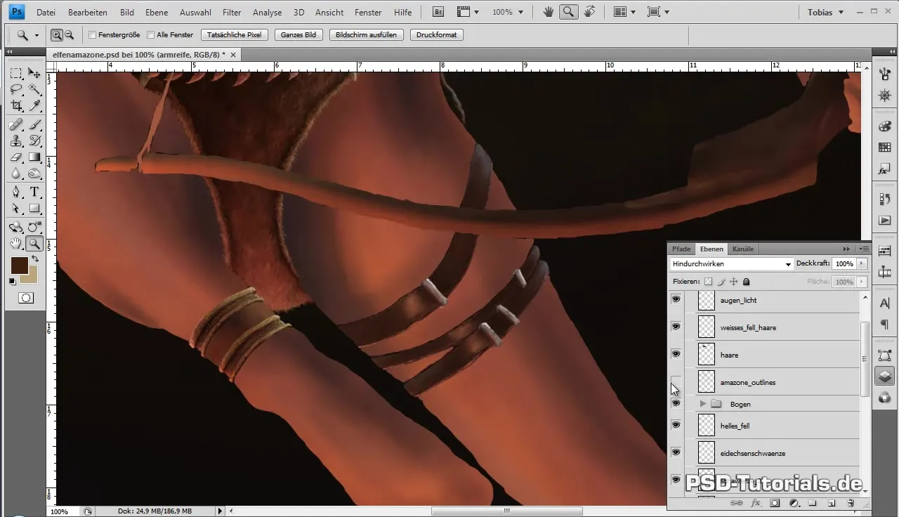 Digital Painting dell'Elfenamazone con cinghie e arco