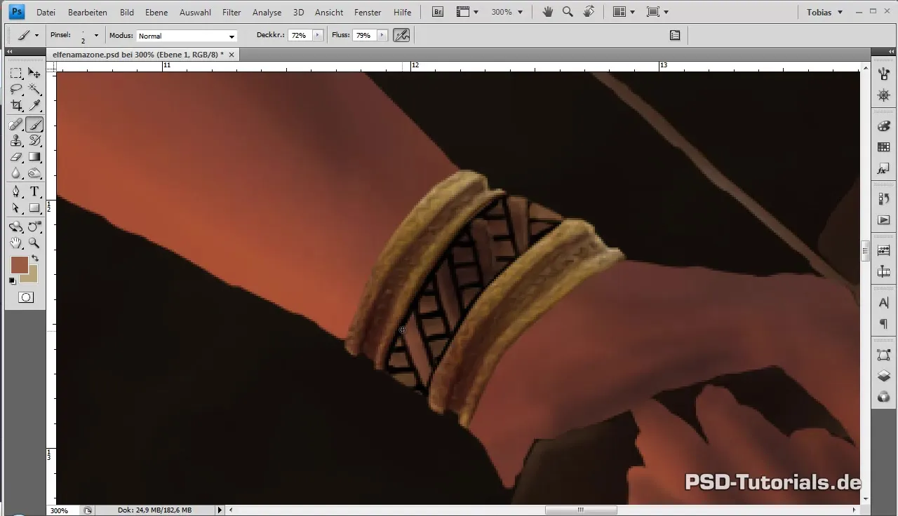 Digital Painting dell'elfa amazzone con cinghie e arco