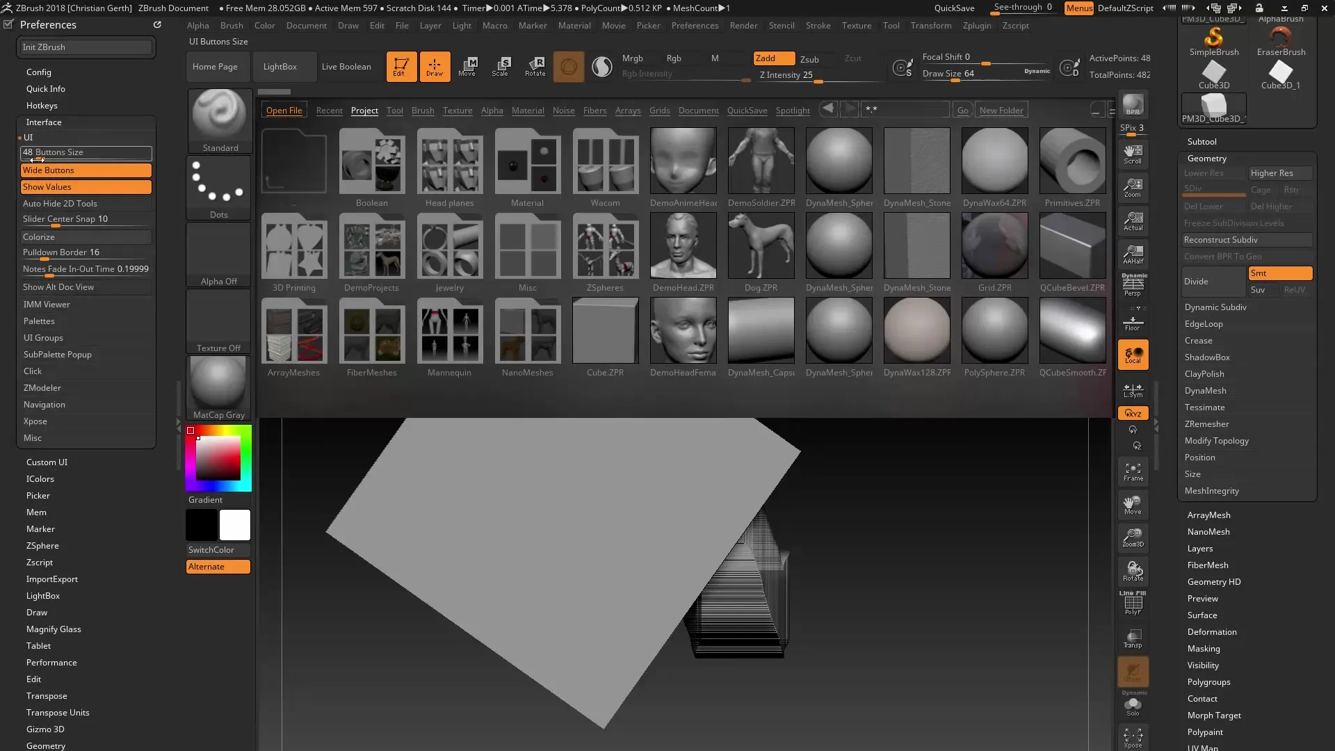 Personalizar la interfaz de usuario de ZBrush 2018 para un trabajo eficiente