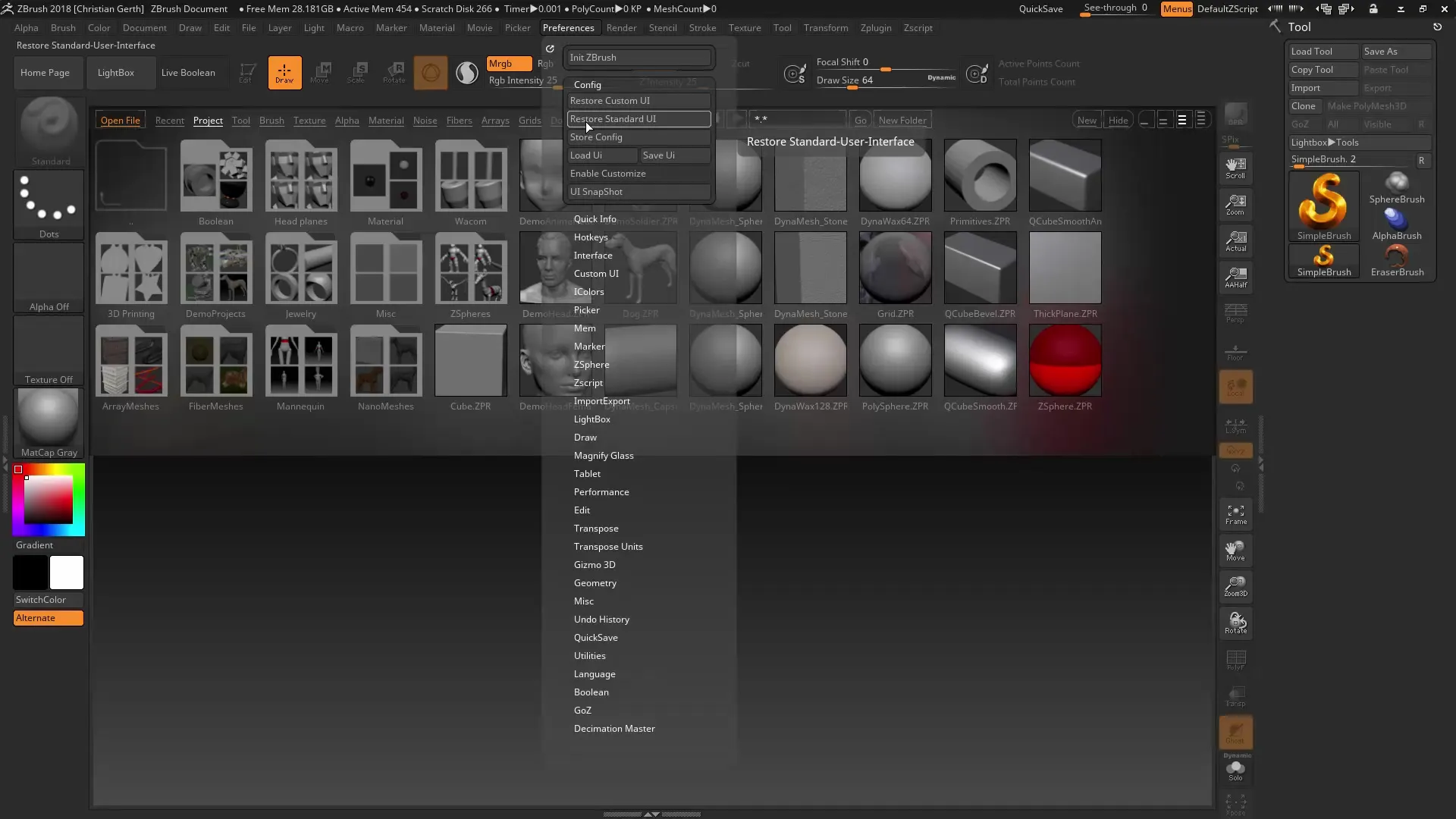 Personalizar la interfaz de usuario de ZBrush 2018 para un trabajo eficiente