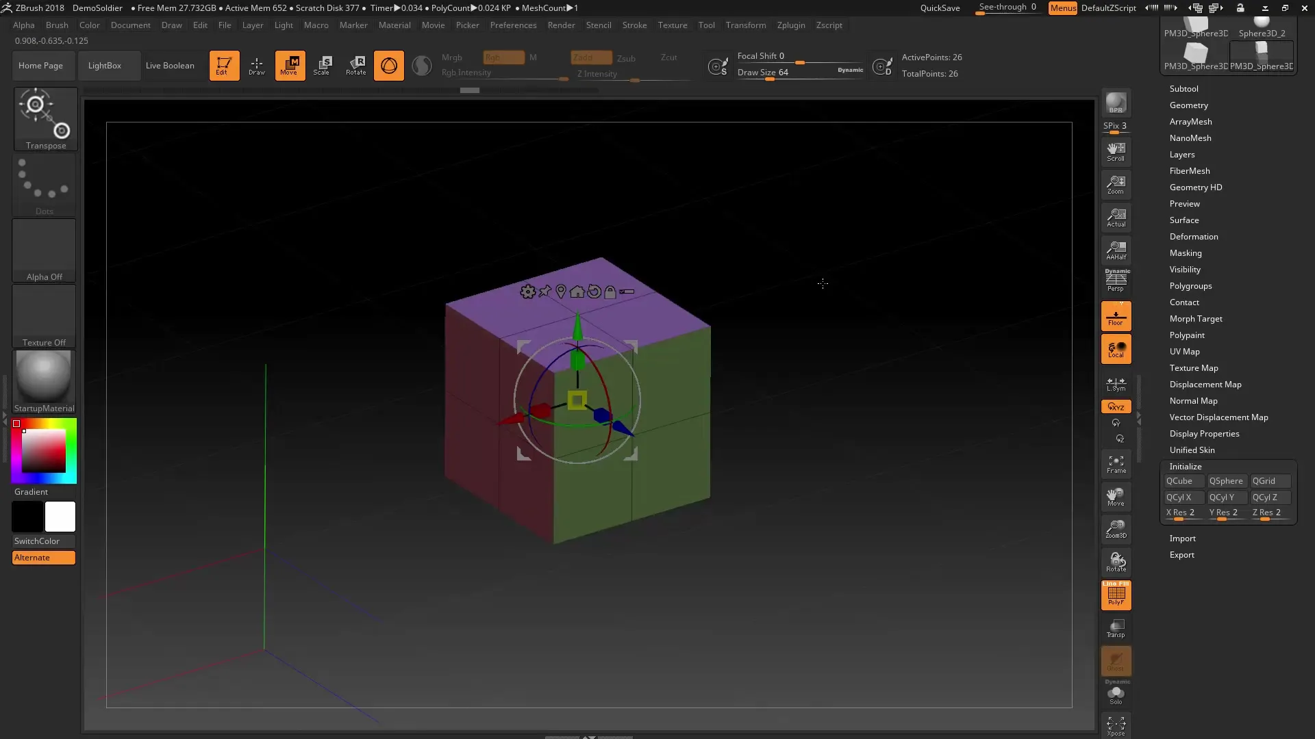 Adjustment of the Gizmo 3D in ZBrush 2018