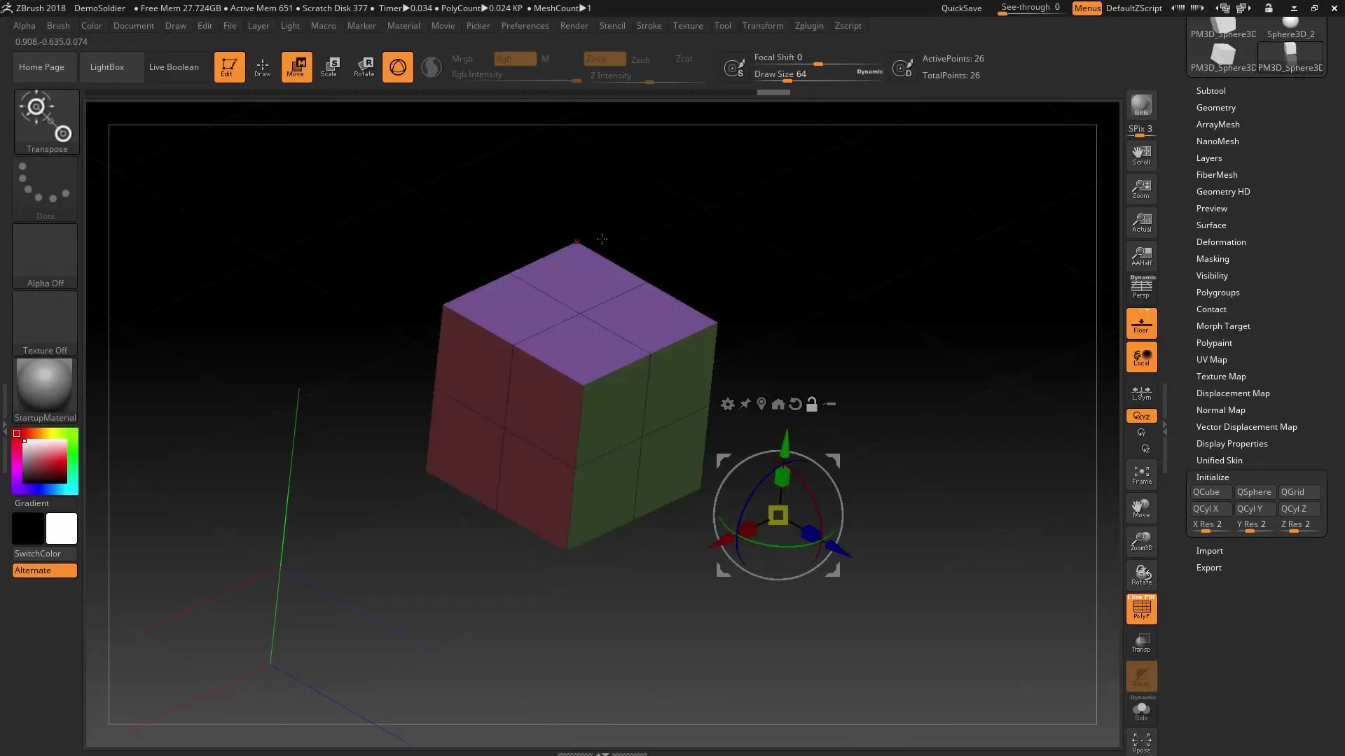 Adjustment of the Gizmo 3D in ZBrush 2018