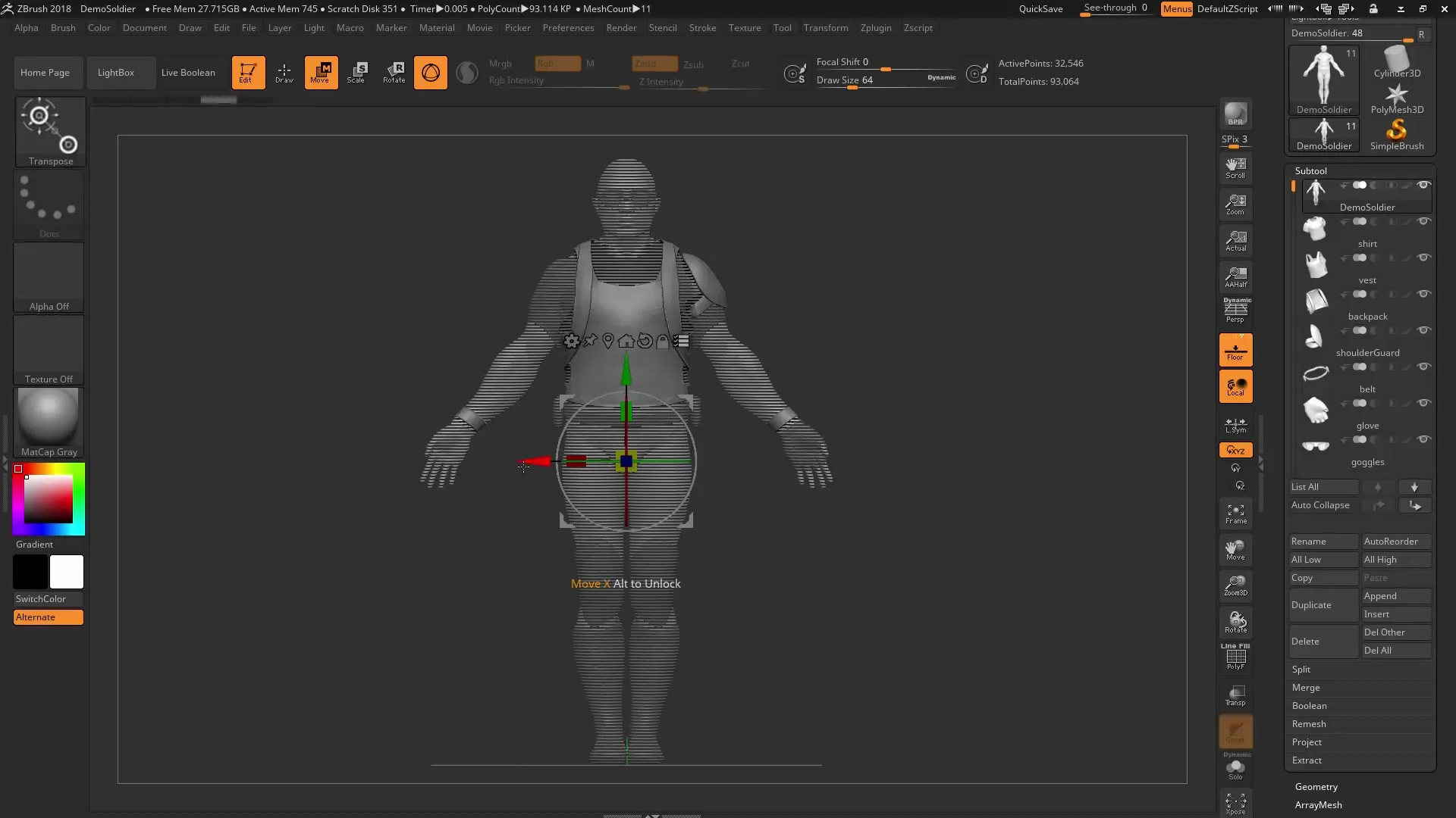 Adjustment of the Gizmo 3D in ZBrush 2018