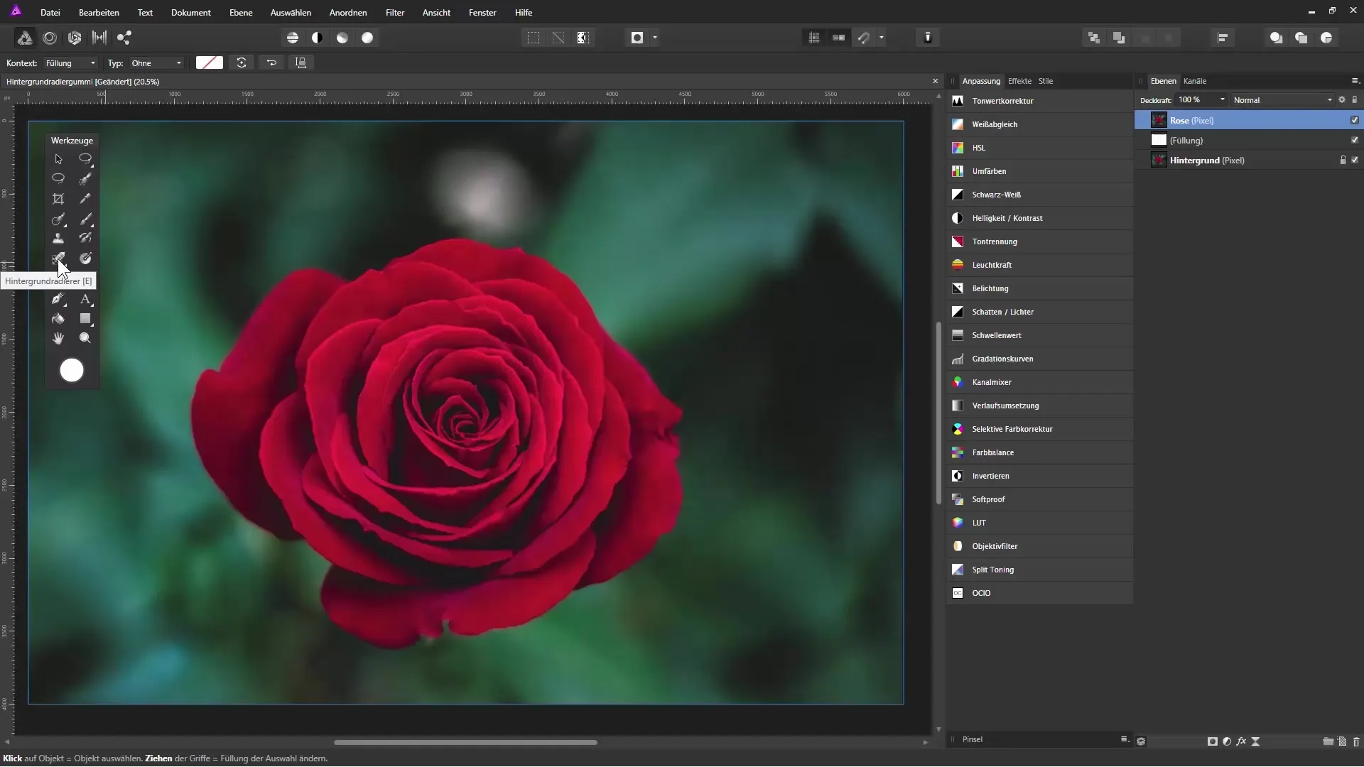 Effektives Freistellen mit dem Hintergrundradiergummi in Affinity Photo