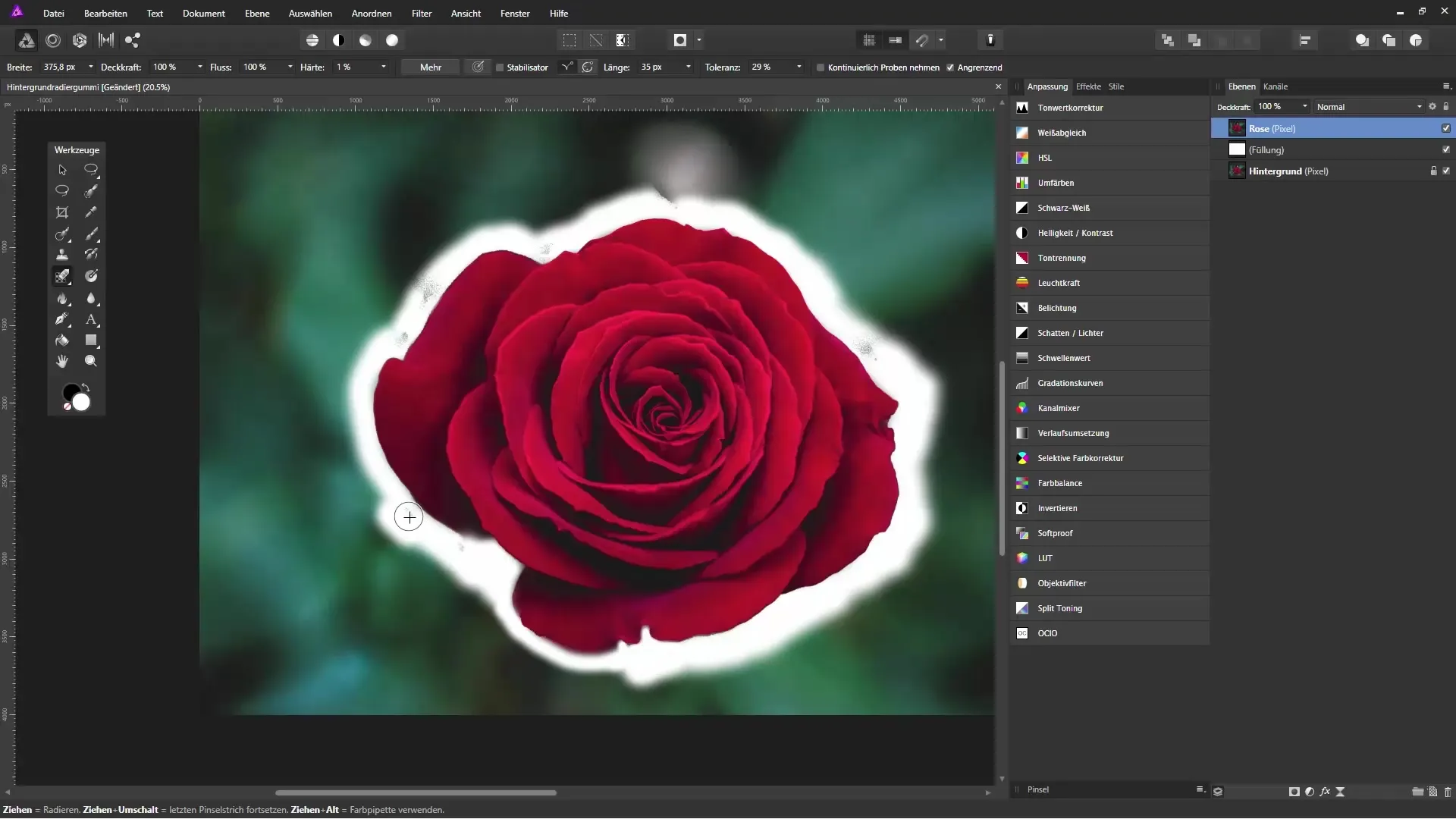 Effektives Freistellen mit dem Hintergrundradiergummi in Affinity Photo