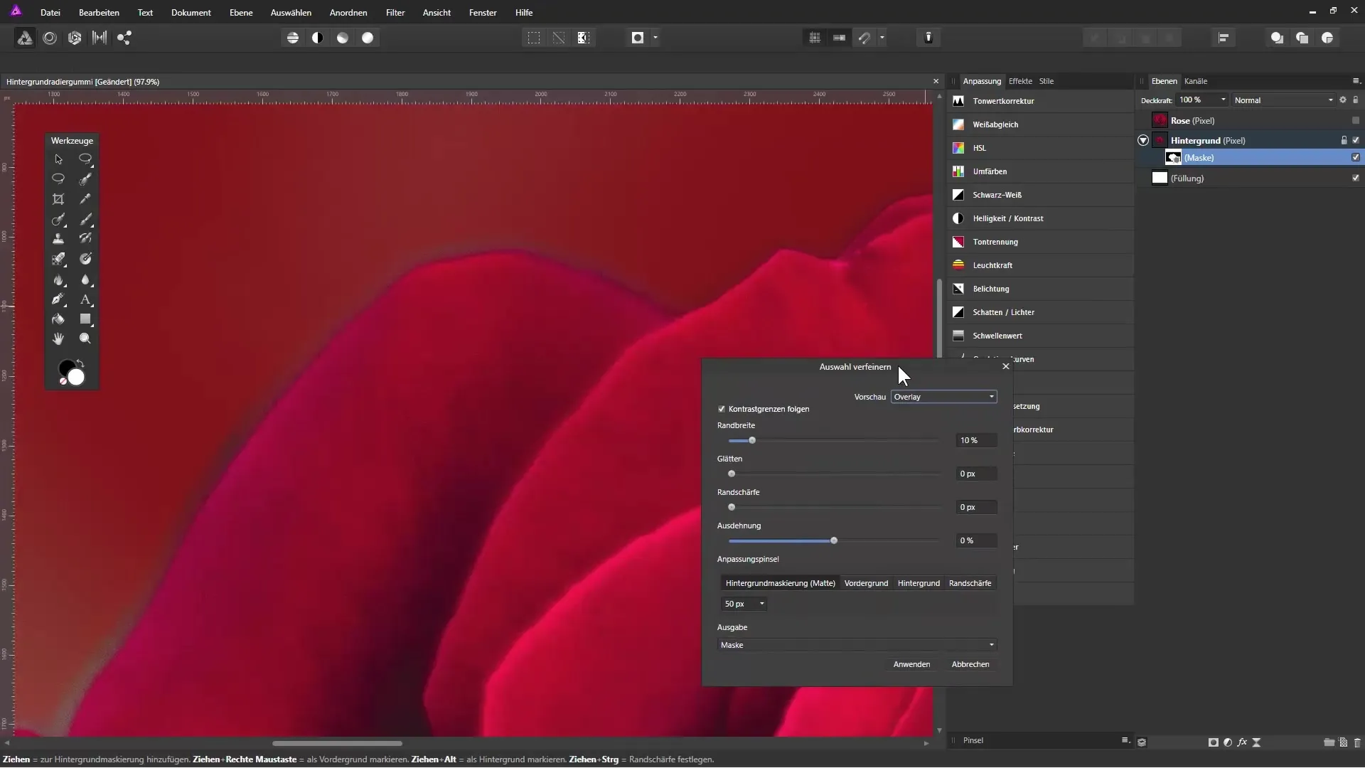 Effektives Freistellen mit dem Hintergrundradiergummi in Affinity Photo