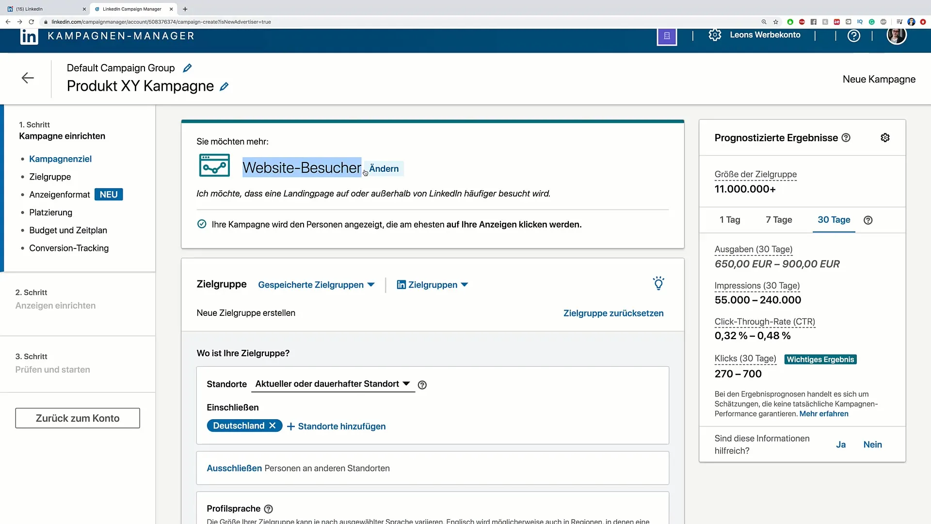 Nastavení LinkedIn reklamního účtu a definování cílů kampaní
