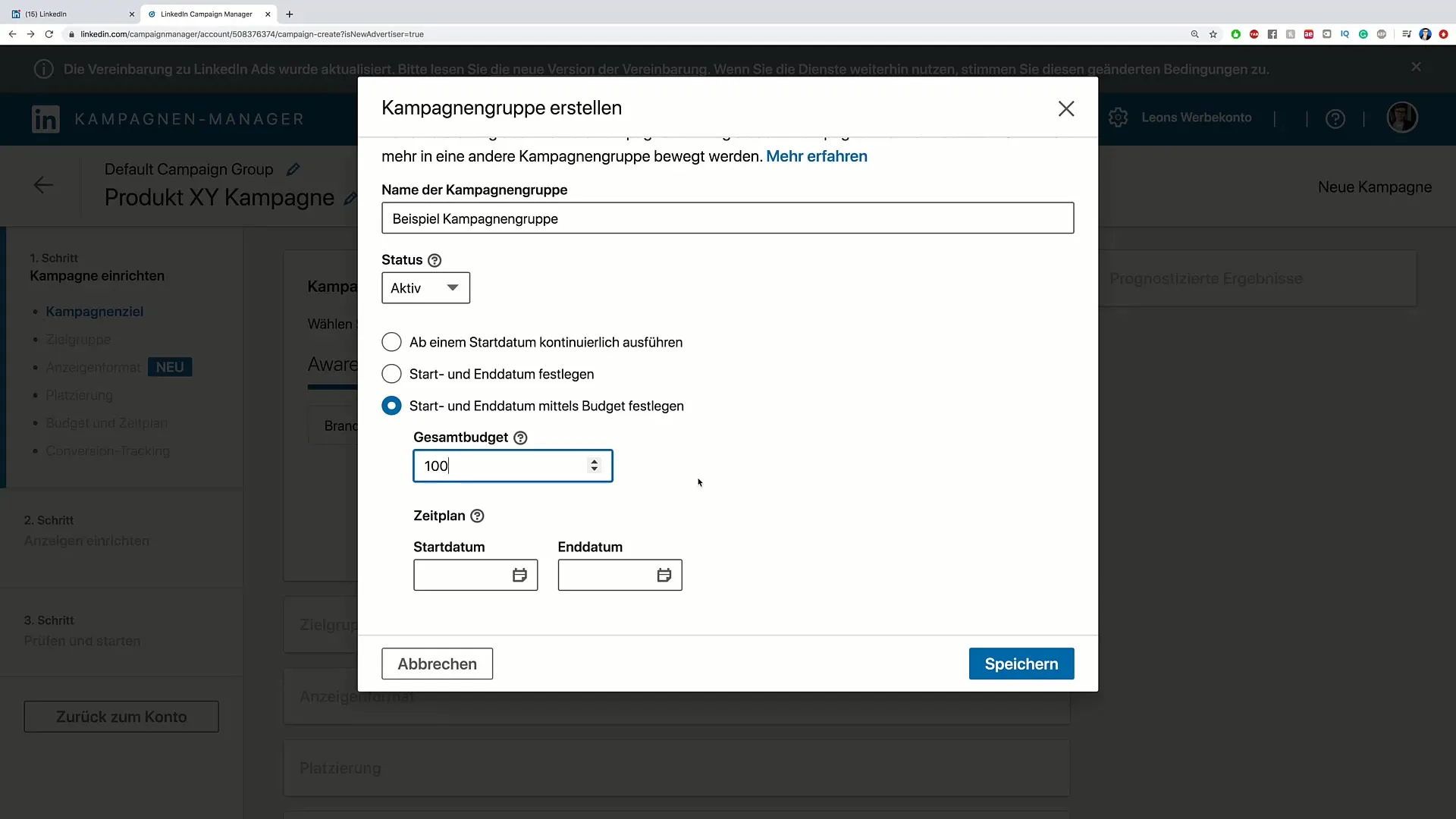 Nastavit účet pro reklamu na LinkedIn a definovat cíle kampaně