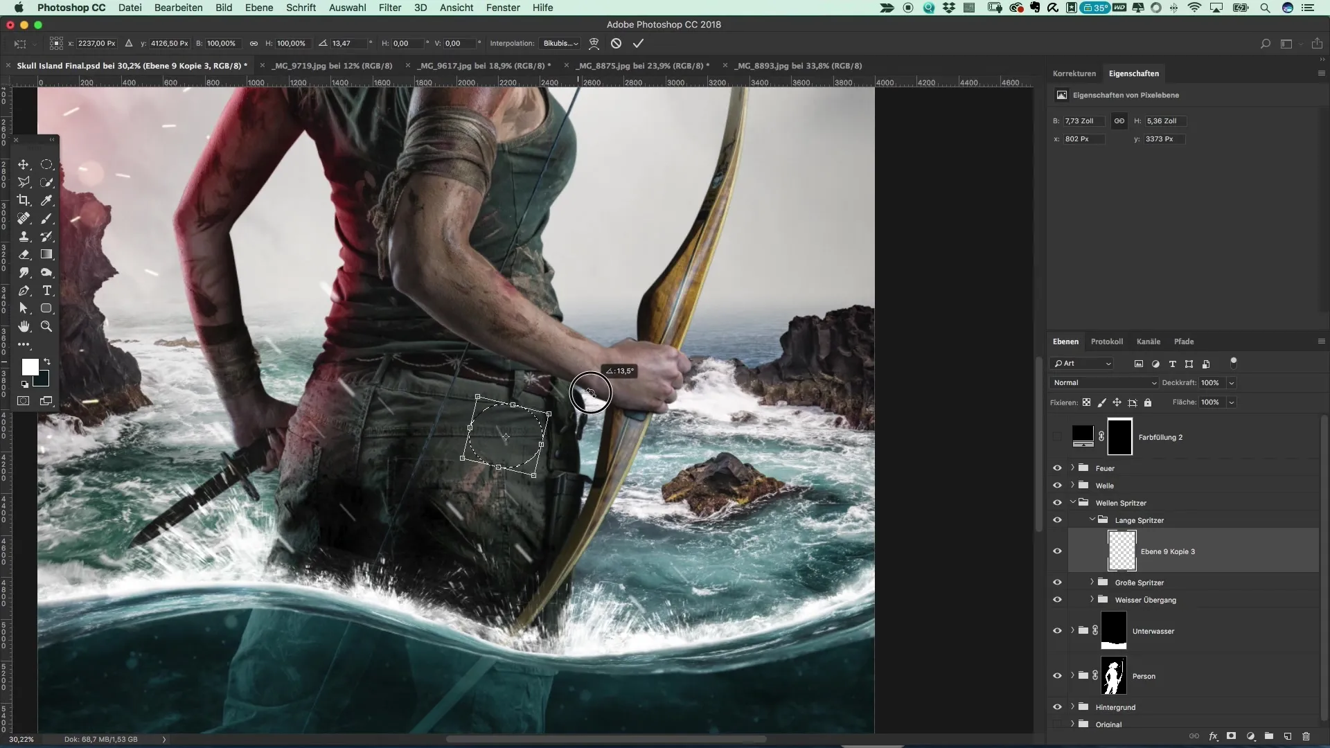 Design water splashes for posters in Tomb Raider style