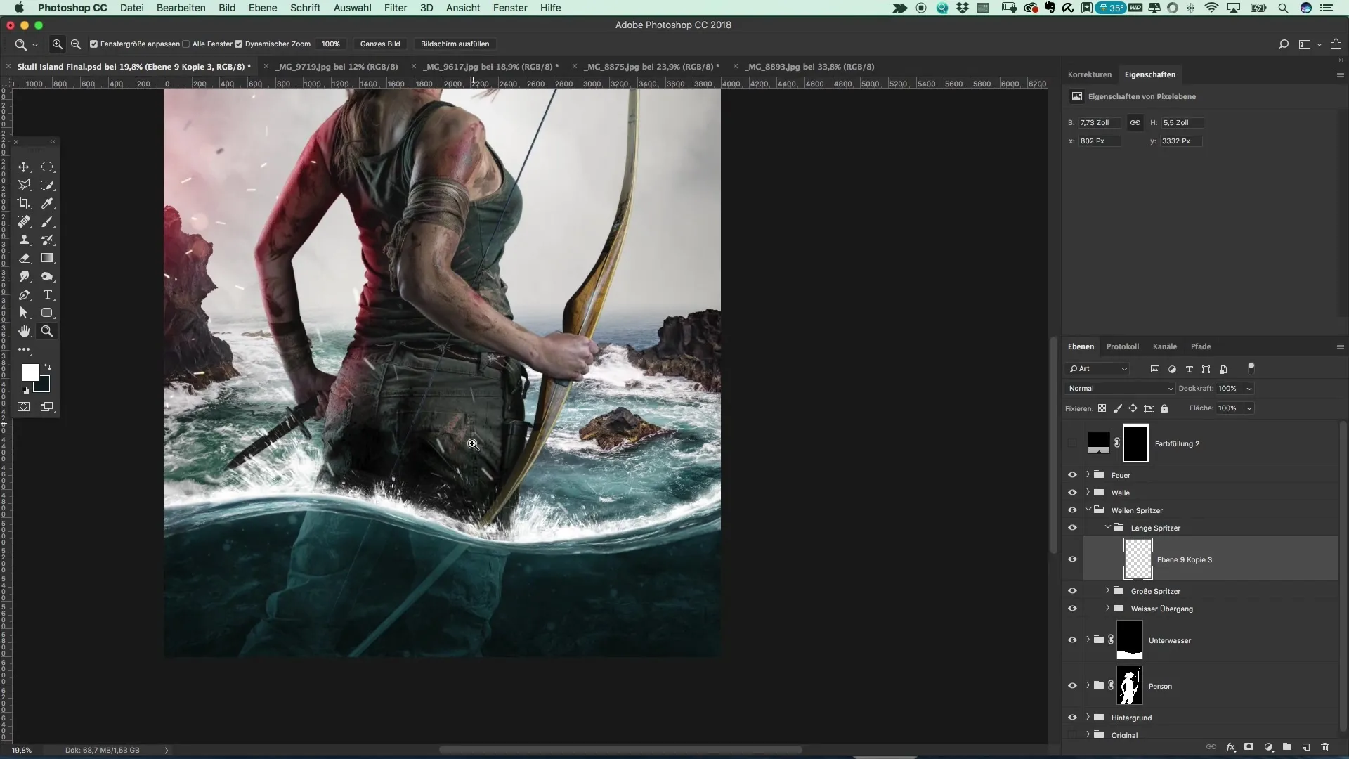 Design water splashes for posters in Tomb Raider style