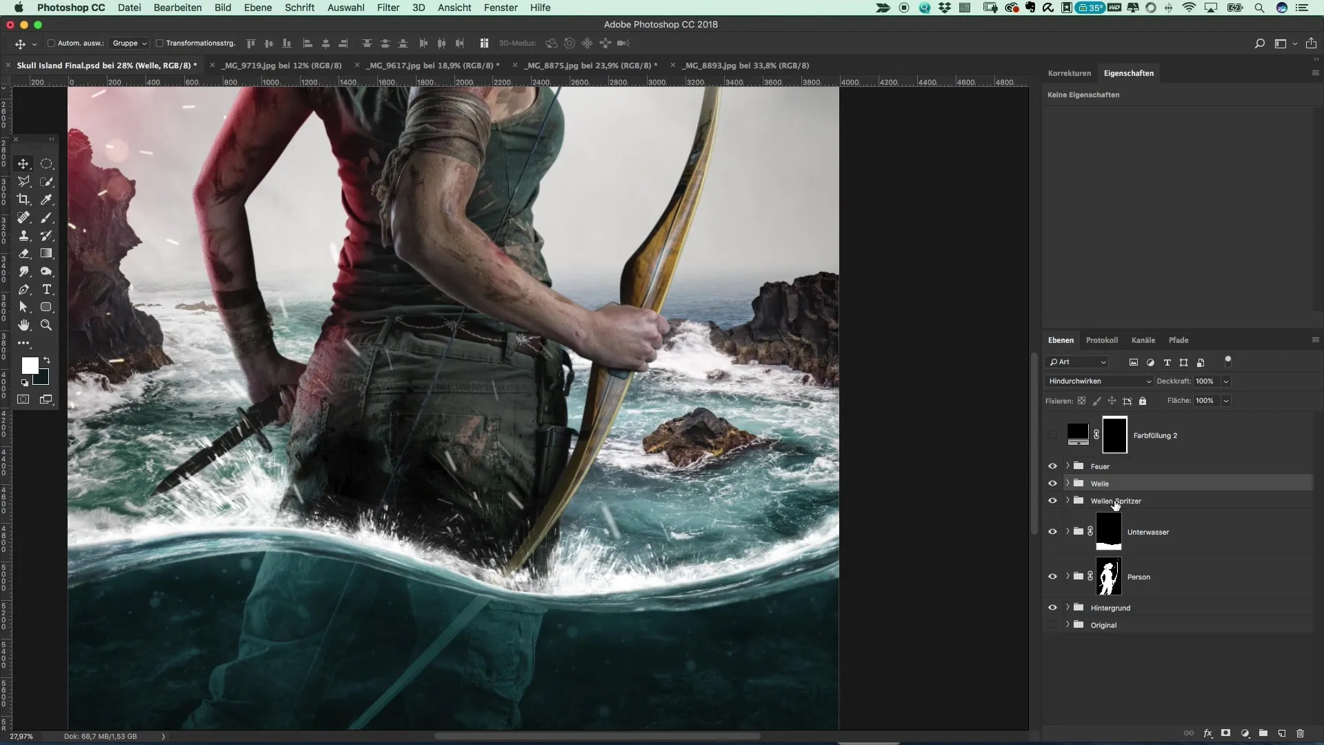 Design water splashes for a Tomb Raider style poster
