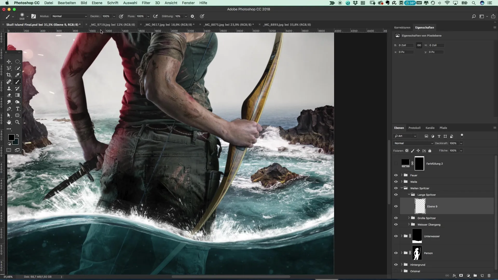 Design water splashes for a Tomb Raider style poster
