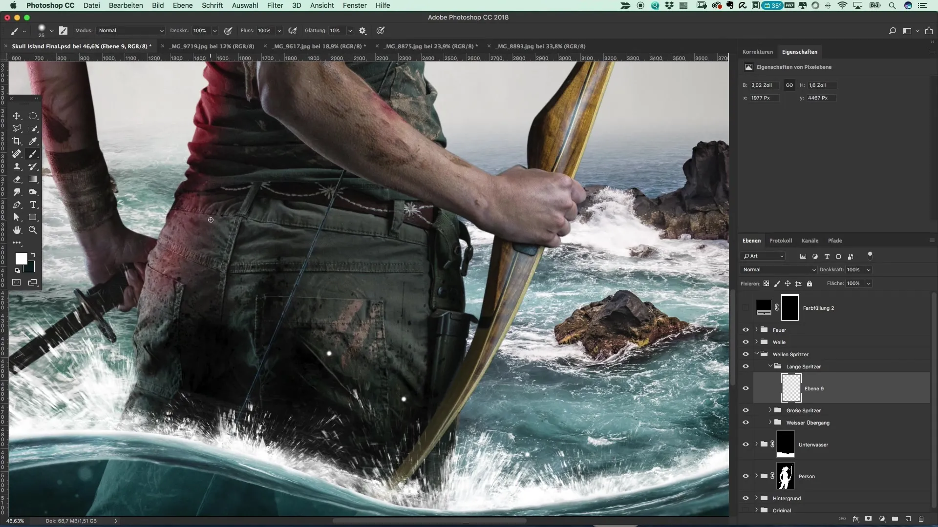 Design water splashes for posters in Tomb Raider style