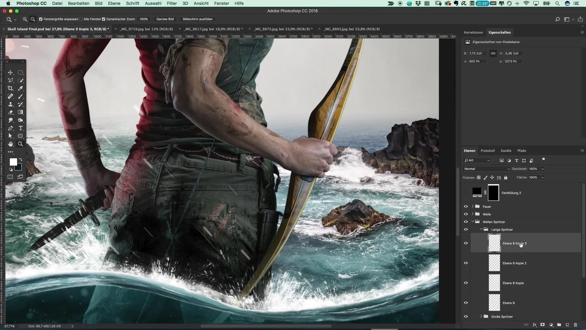Design water splashes for posters in Tomb Raider style