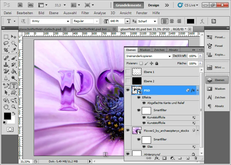 Opprette glassvirkning for typografi og layout