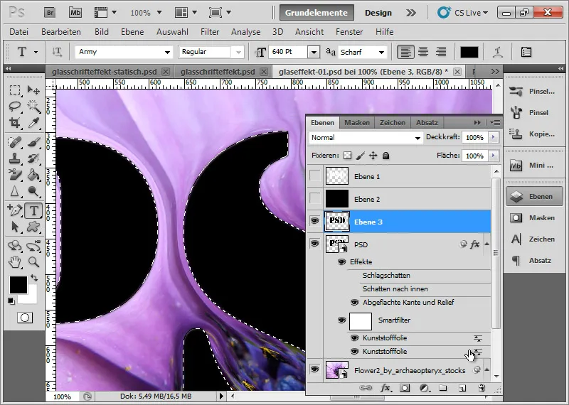 Lag glasseffekt for typografi og layout