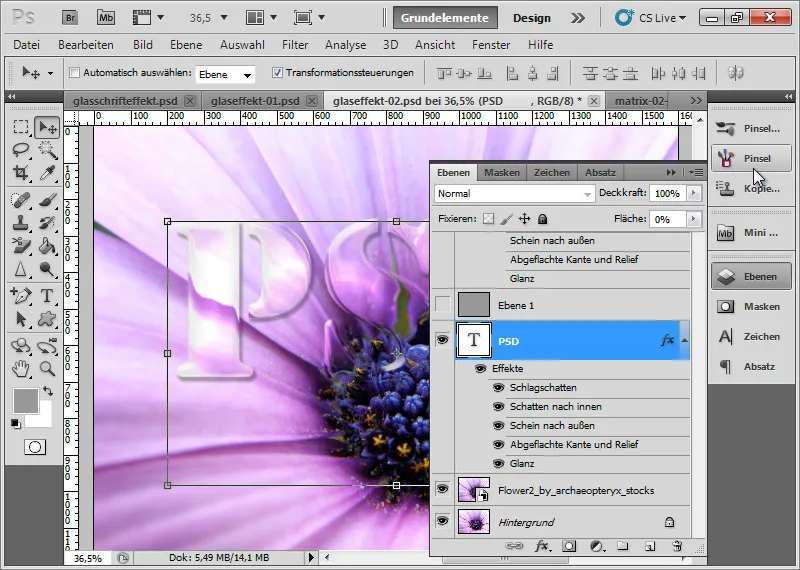 Opprett glassvirkning for typografi og layout