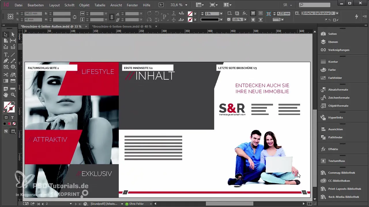 Design a professional brochure with a fold-out cover