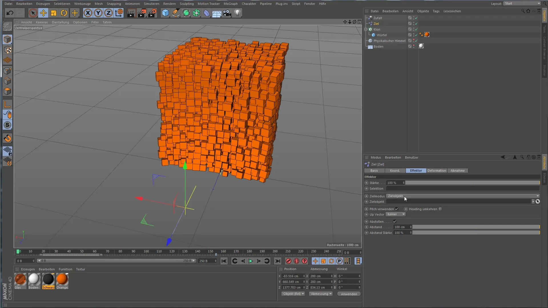 Utilizzare il Ziel-Effektor in Cinema 4D per animazioni creative