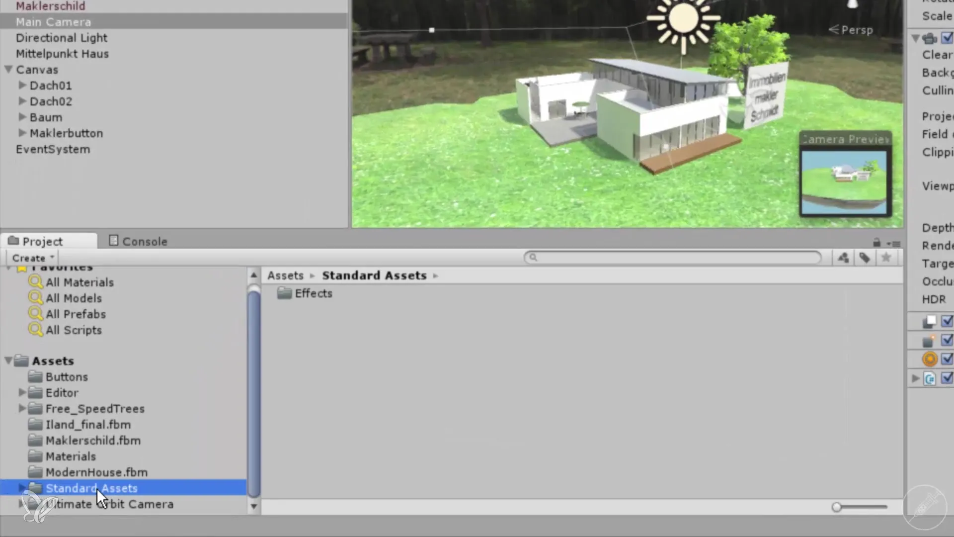 Añadir efectos de cámara para visualizaciones arquitectónicas en Unity