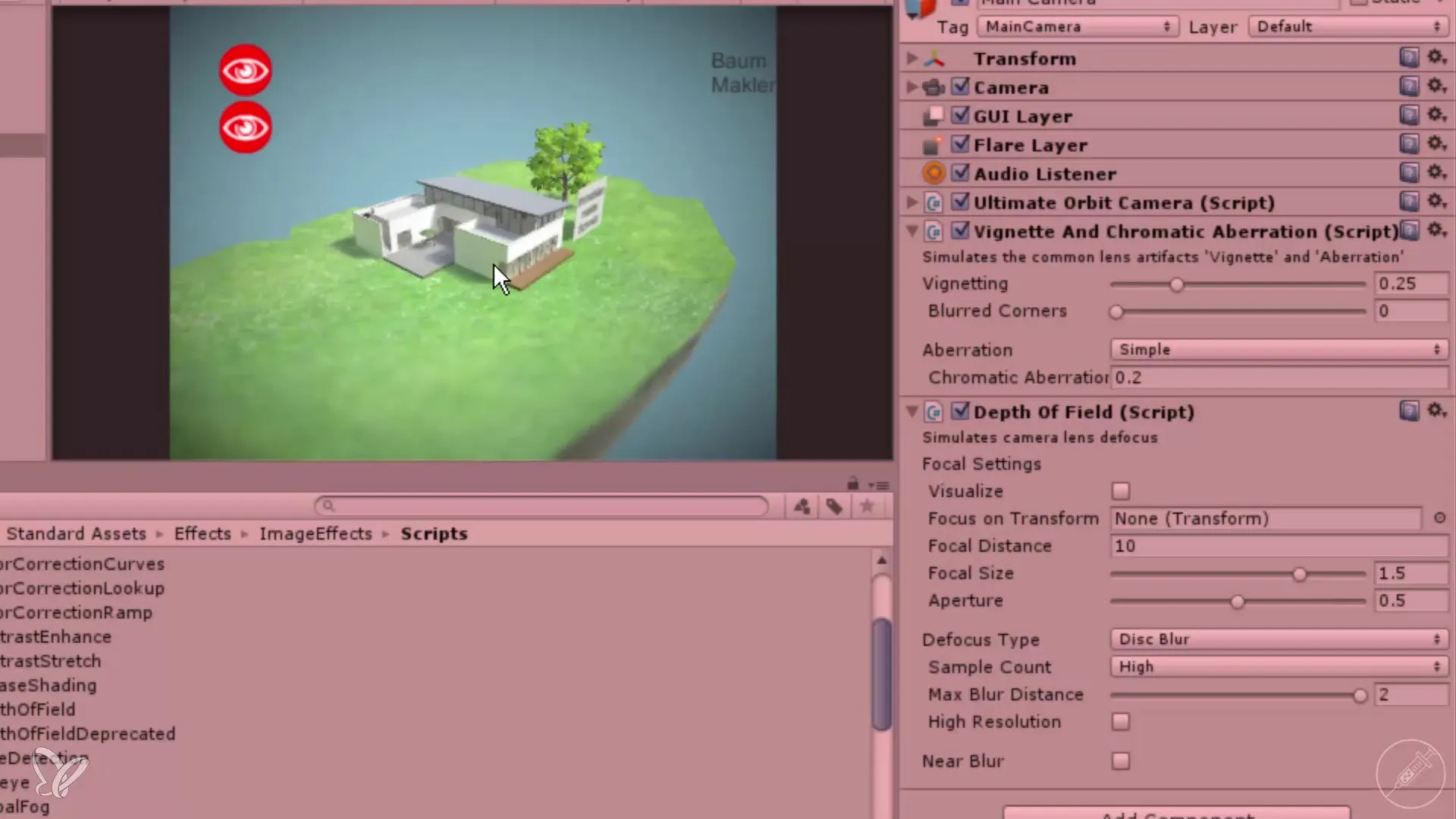 Agregar efectos de cámara para visualizaciones arquitectónicas en Unity