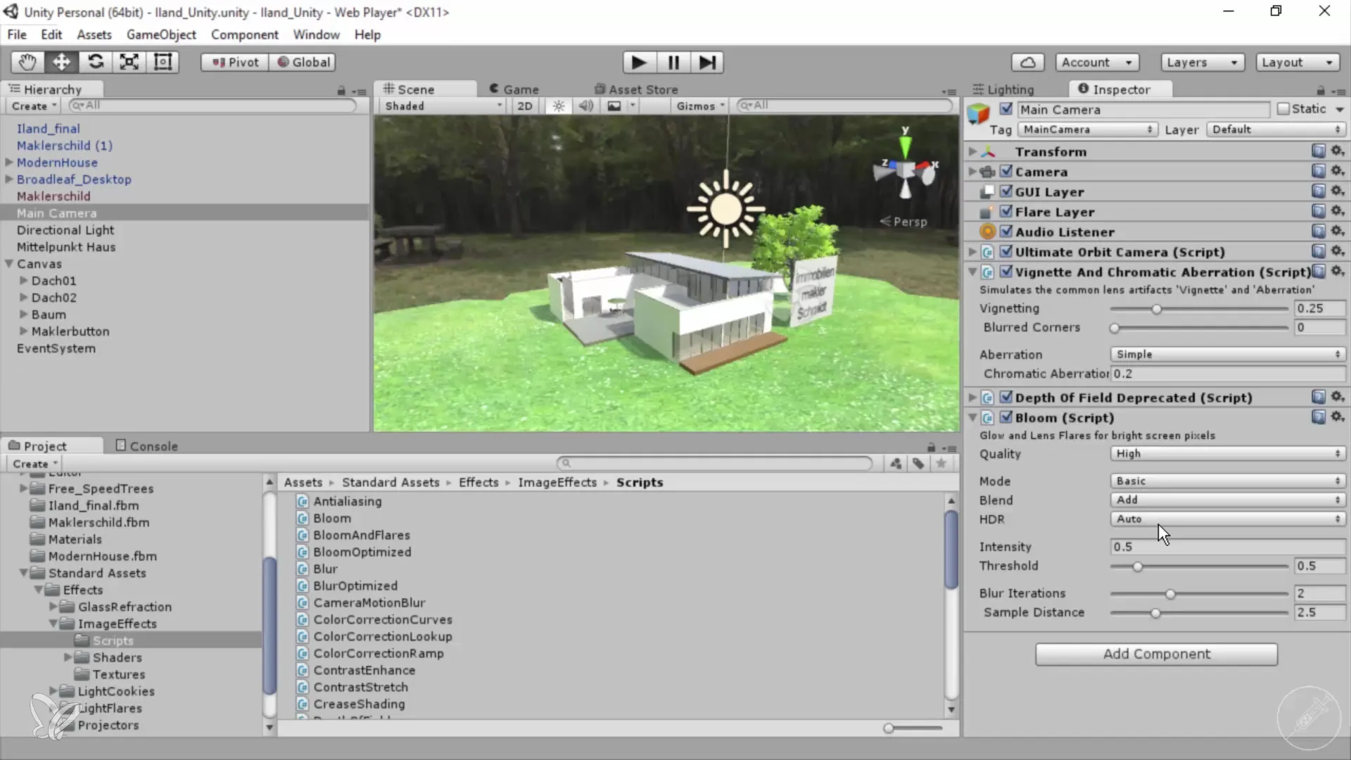 Agregar efectos de cámara para visualizaciones arquitectónicas en Unity
