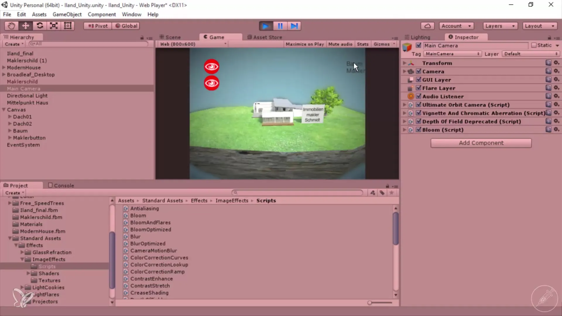 Agregar efectos de cámara para visualizaciones arquitectónicas en Unity