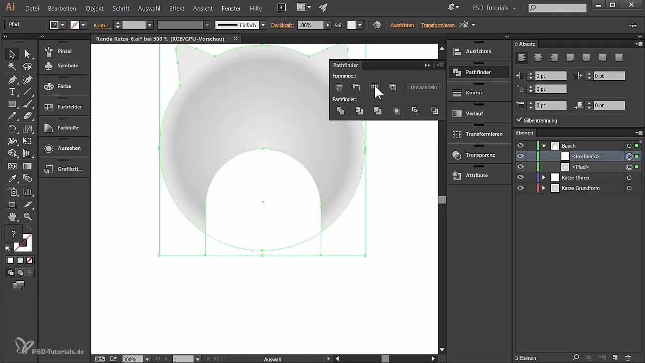 Katės dizainas Illustrator programoje - ausis ir pilvą kurti