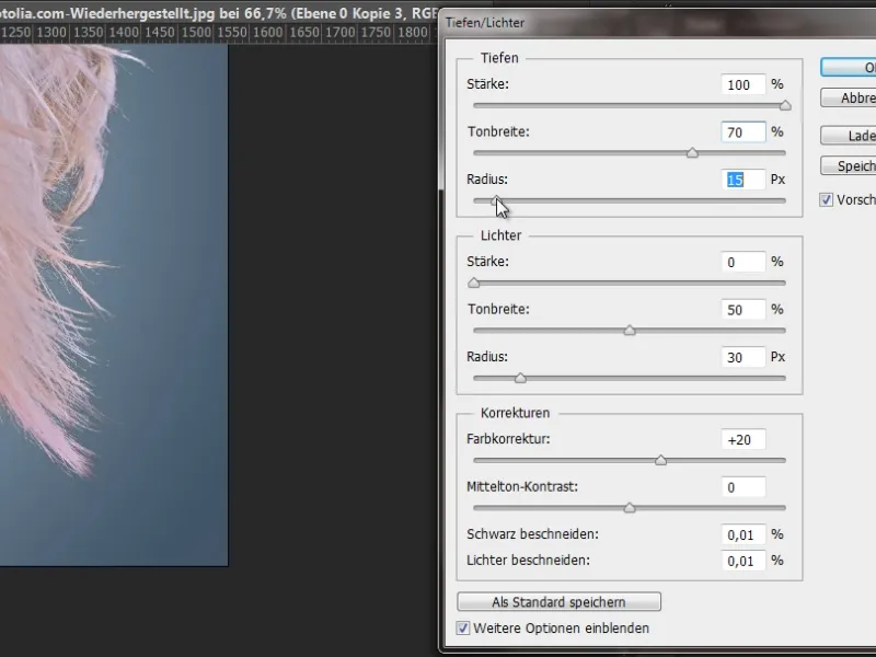 Hair clipping and color fringe correction under simple conditions