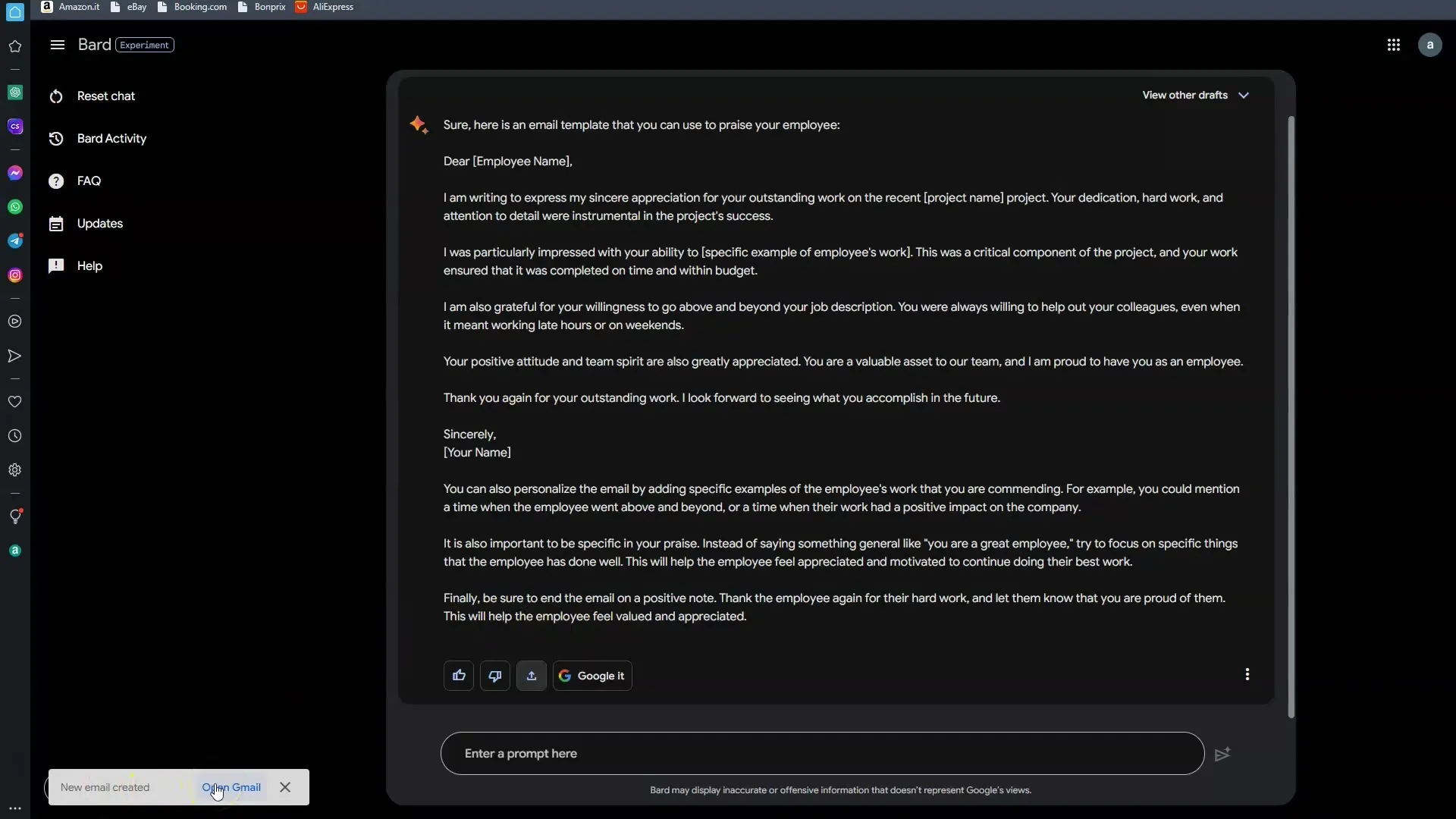 Scrivere E-Mail con Bard - Guida passo passo