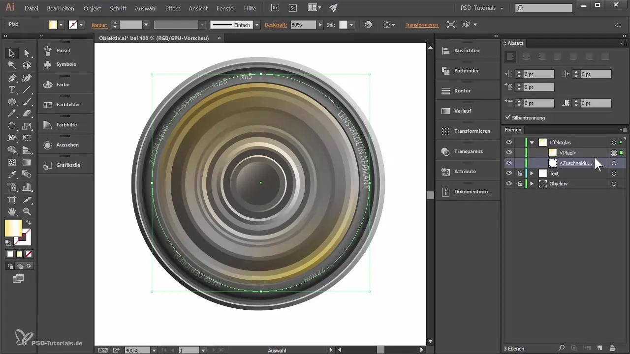 Crearea unei suprafețe de sticlă pentru un obiectiv în Adobe Illustrator