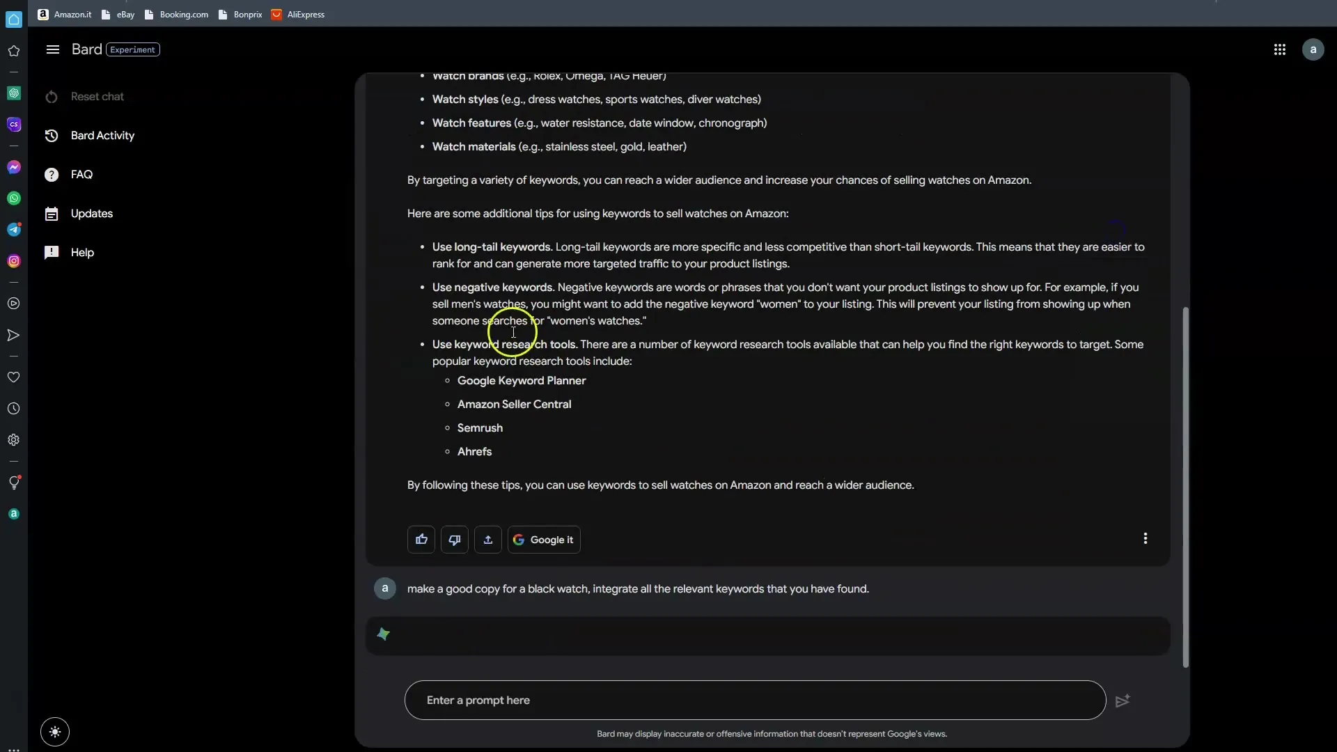 Optimización de SEO para la venta en Amazon con Google Bard