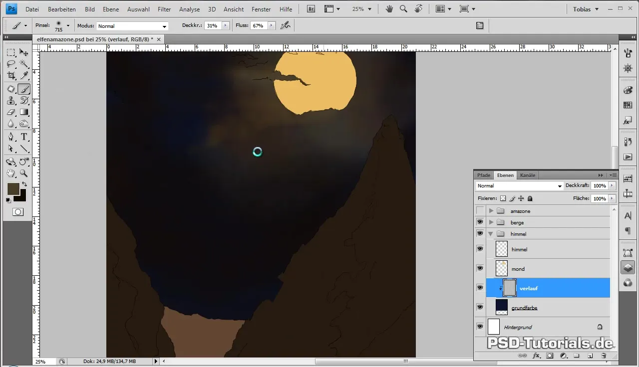 Maantje en wolken in digitale schilderkunst maken