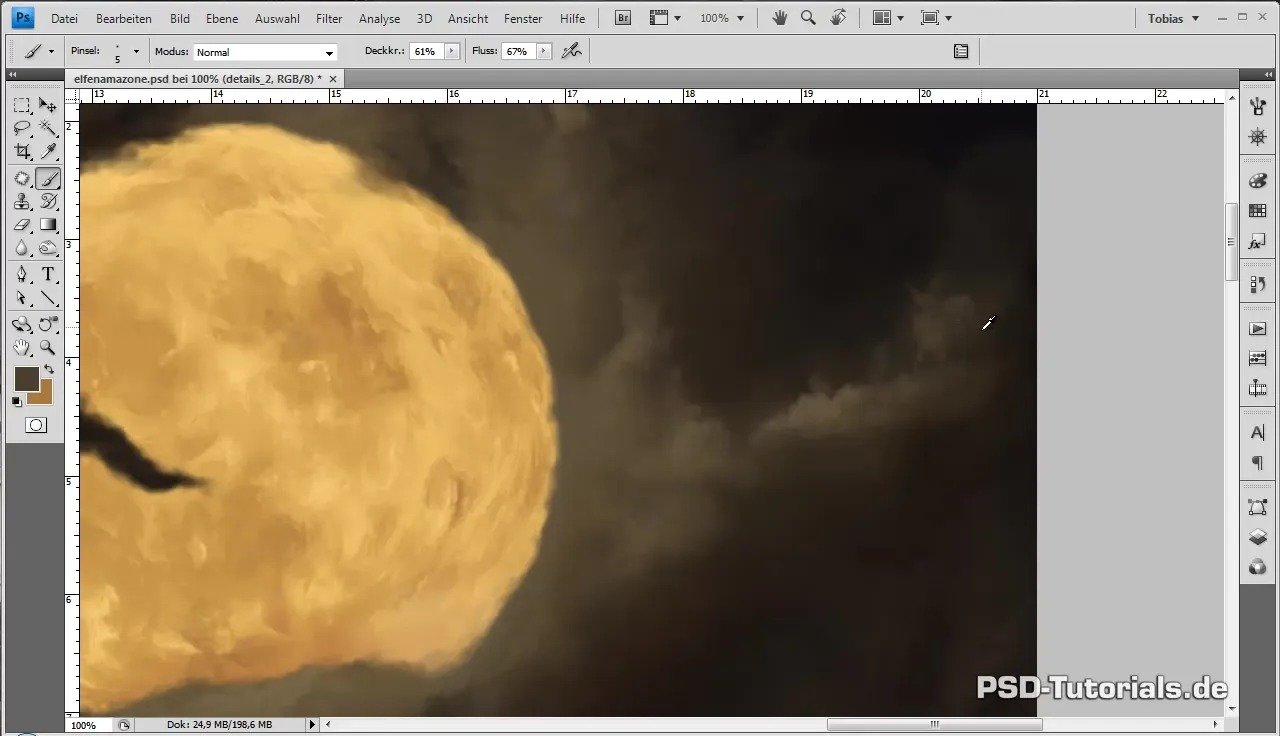 Maakt een digitale schilderij van maan en wolken