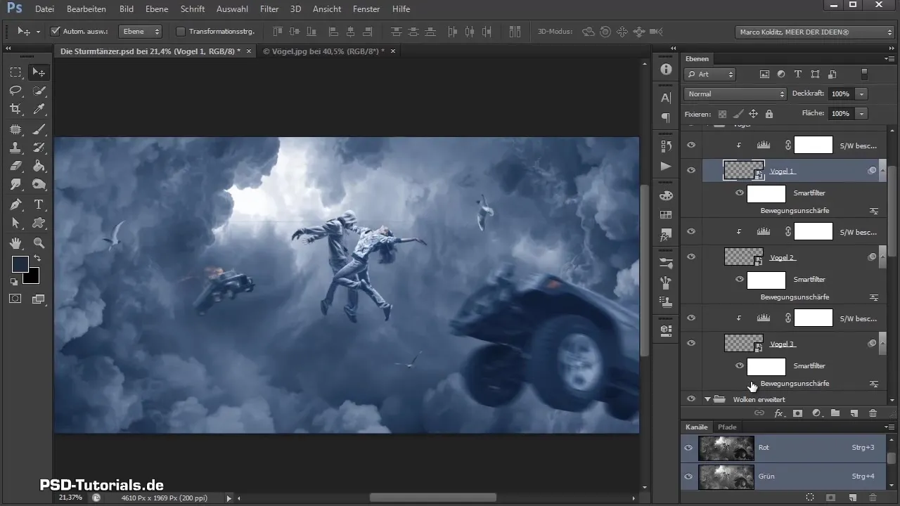 Isolating and adjusting birds in Photoshop compositing