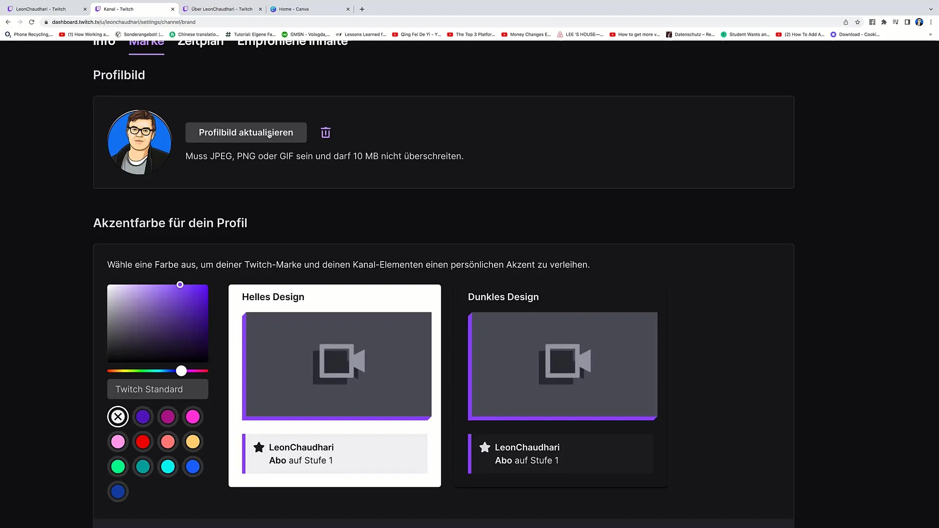 Instructions pour créer une image de profil Twitch