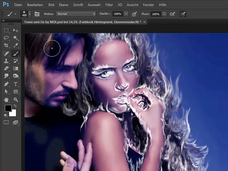 Photoshop composing - Fire and ice - Part 04: Darkening the background and preparing the colors