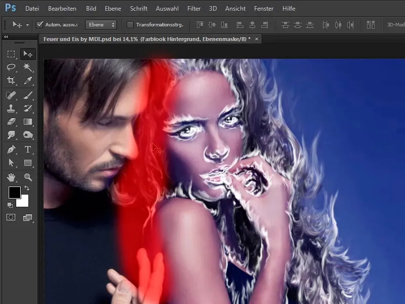 Photoshop composing - Fire and ice - Part 04: Darkening the background and preparing the colors