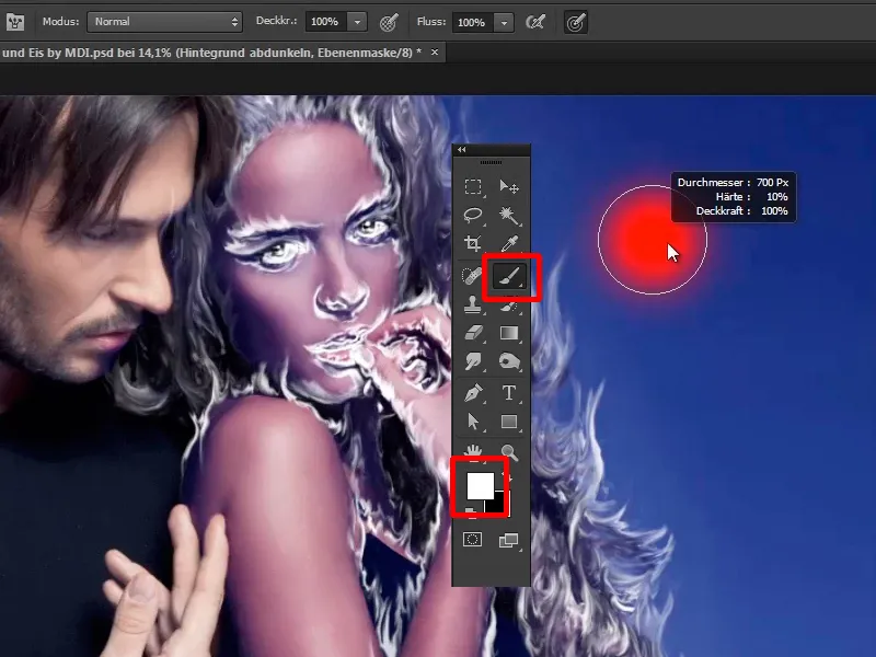 Photoshop composing - Fire and ice - Part 04: Darkening the background and preparing the colors