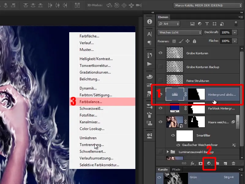 Photoshop composing - Fire and ice - Part 04: Darkening the background and preparing the colors