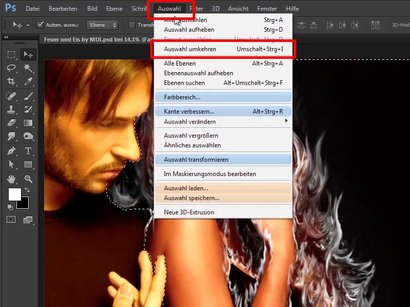 Photoshop composing - Fire and ice - Part 04: Darkening the background and preparing the colors