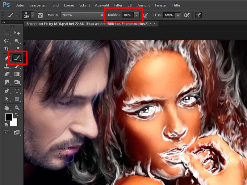 Photoshop composing - Fire and ice - Part 04: Darkening the background and preparing the colors
