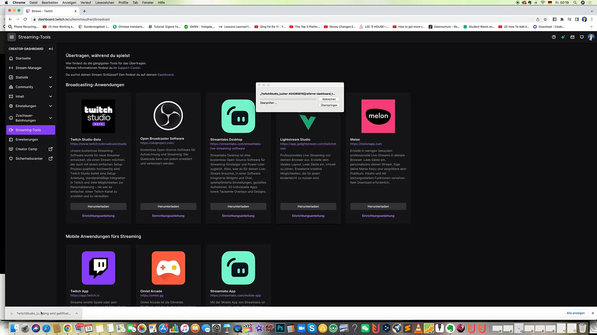 Instructions for downloading Twitch Studio