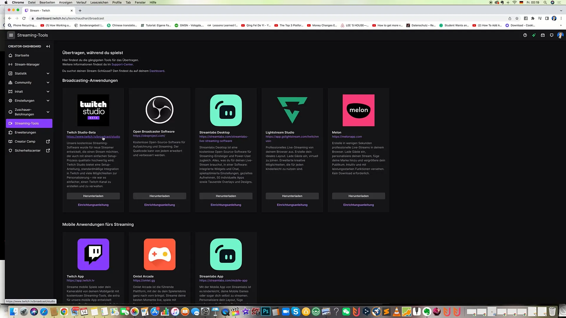 Instructions for downloading Twitch Studio