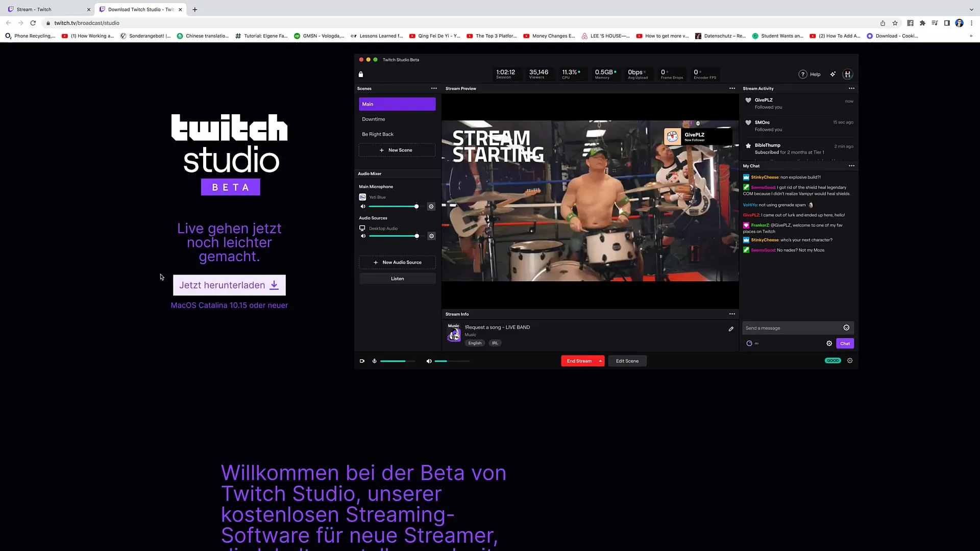 Instructions for downloading Twitch Studio
