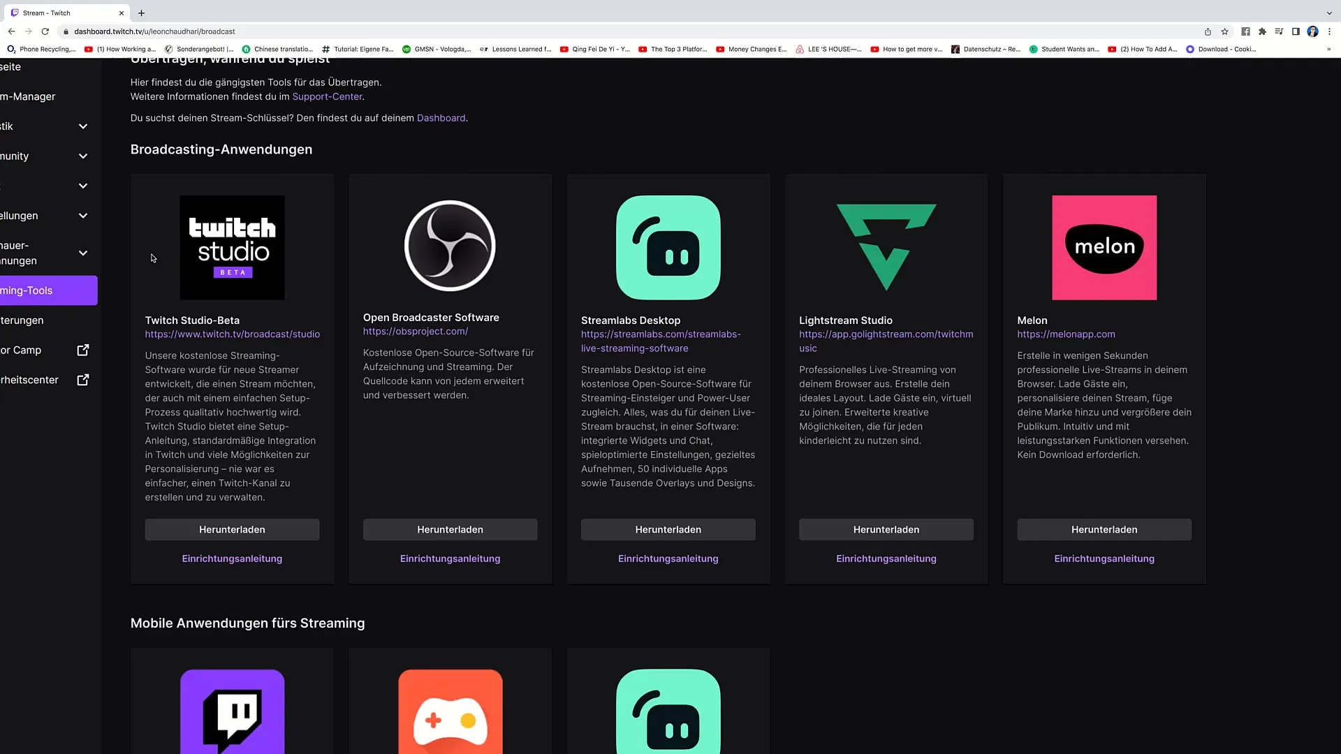 Instructions for downloading Twitch Studio