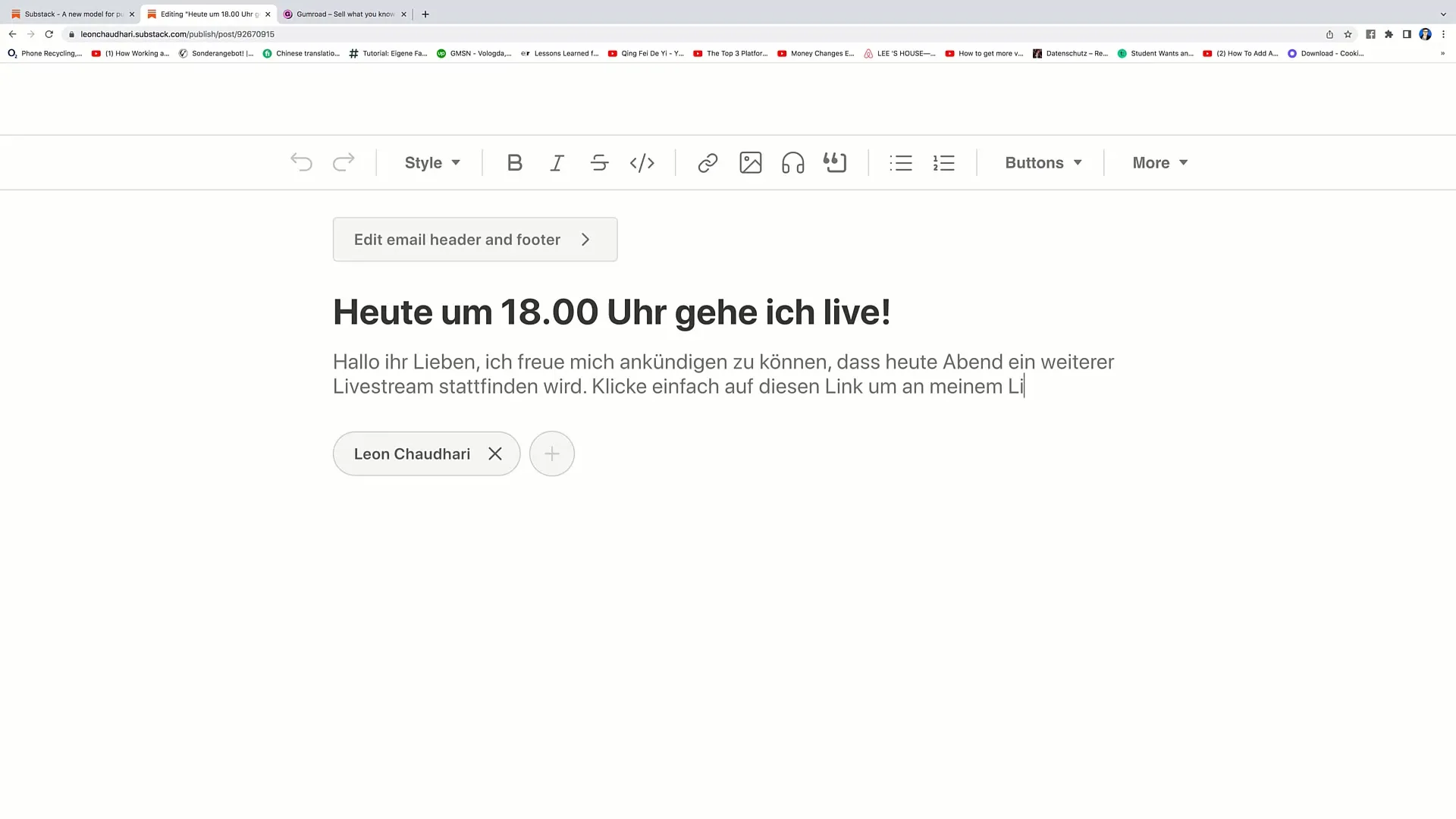 Livestreams ankündigen: Baue deine E-Mail-Liste mit Substack und Gumroad auf