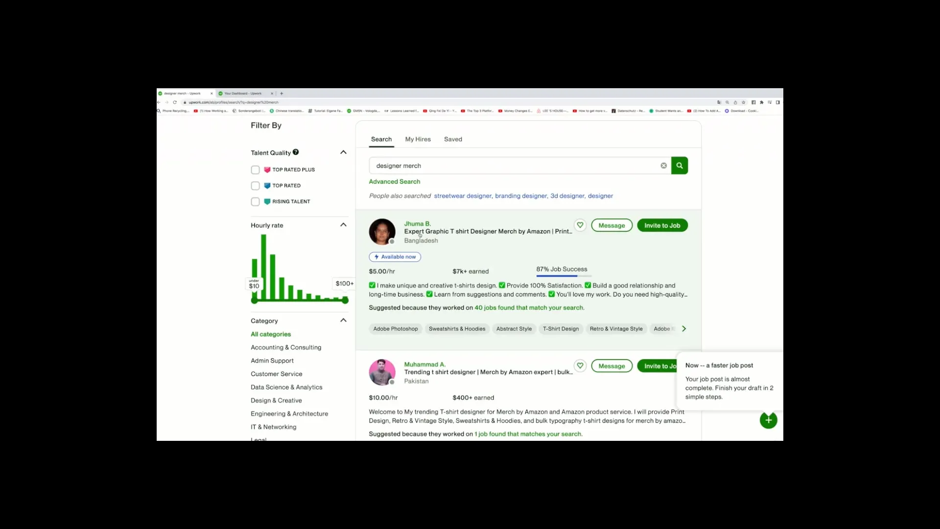 Find efficient merchandise designers on Upwork