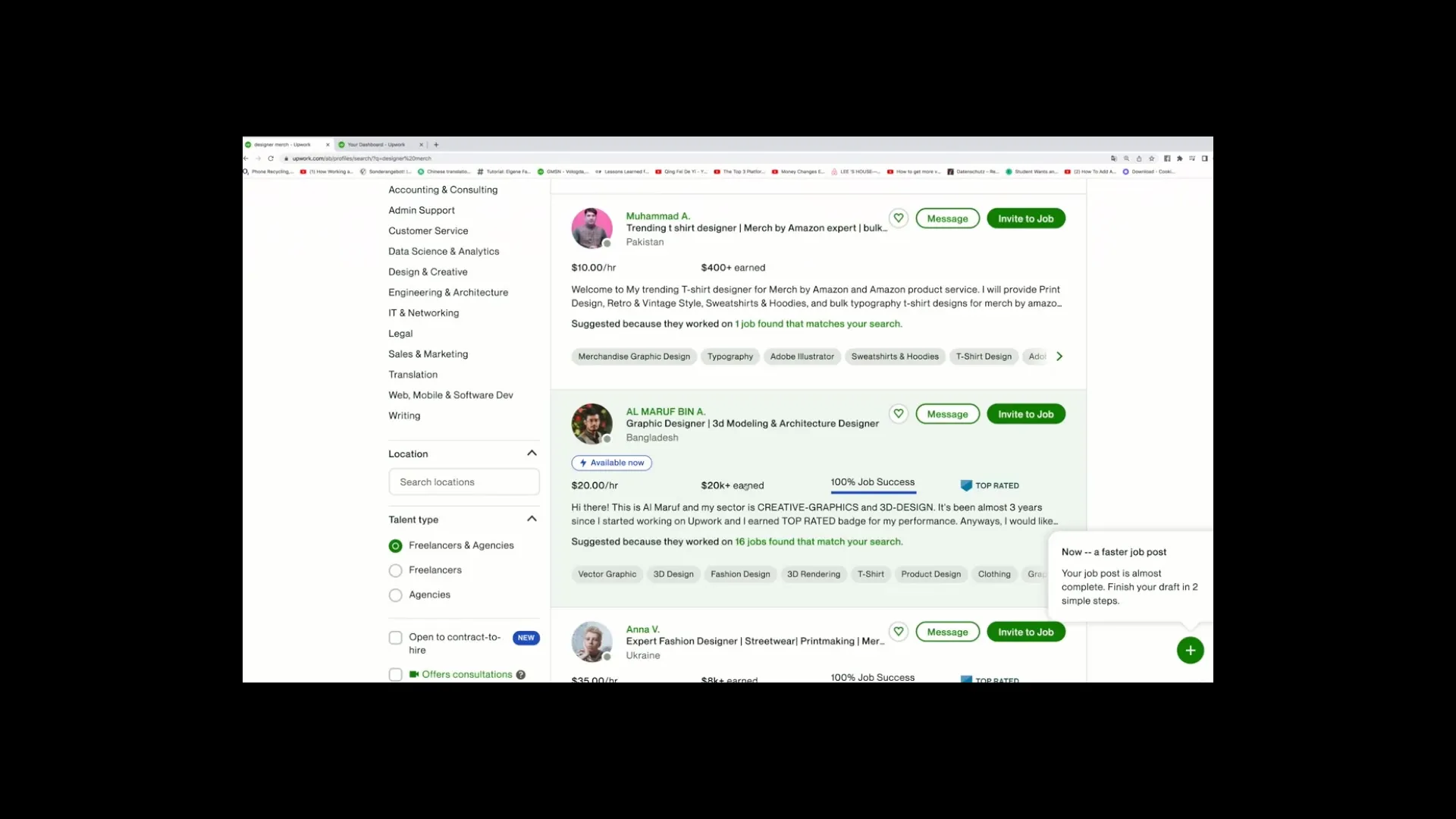 Find efficient merchandise designers on Upwork