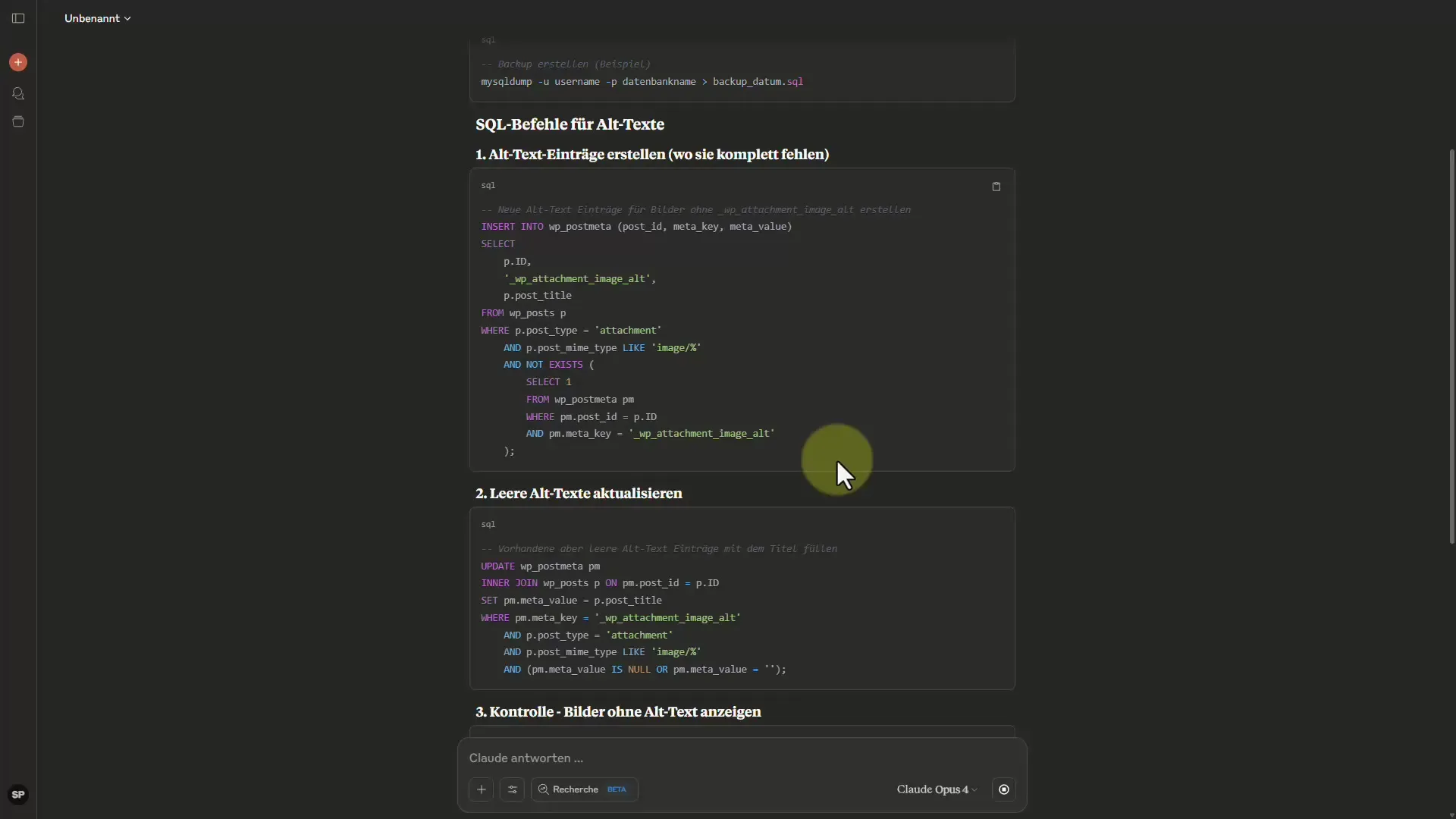 Comandi MySQL automatizzati in WordPress con Claude AI Comandi MySQL automatizzati in WordPress con Claude AI